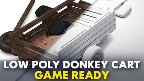 Low Poly Donkey Cart 3 Model - Game Ready