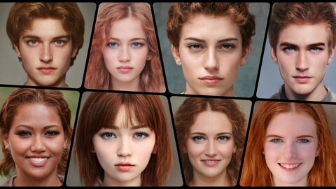 Portraits of people with red hairs| 90+ human faces | jpg | reference royalty free | haircut reference redhead style