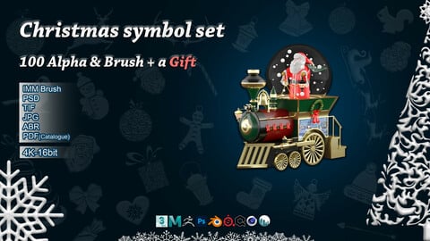 Christmas symbol set (100 Alpha & Brush + a Gift)