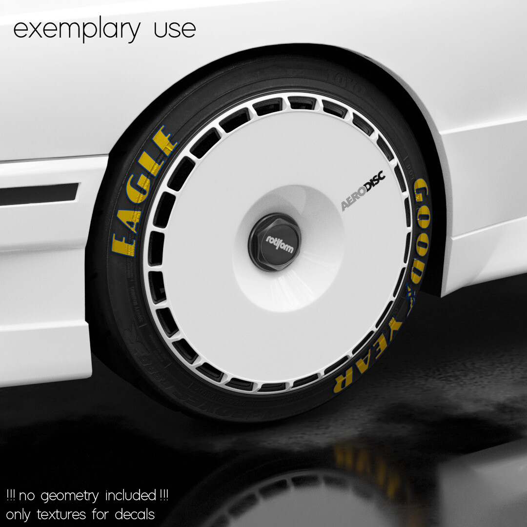 ArtStation - 18x Goodyear tire sidewall 4K PNG decals | Game Assets