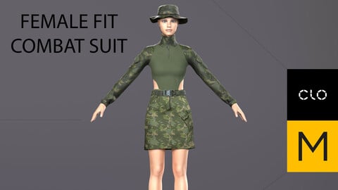 FEMALE FIT COMBAT SUIT. Panama, body, skirt, belt, army boots.