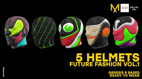 Future Fashion Helmet / Mask Pack Vol.1 - Clo3D/MarvelousDesigner + OBJ / NO TEXTURE / DIGITAL FASHION
