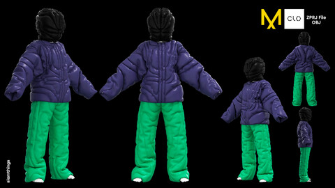 Future Fashion Outfit with helmet mask #001 - Clo3D/MarvelousDesigner + OBJ / NO TEXTURE / DIGITAL FASHION