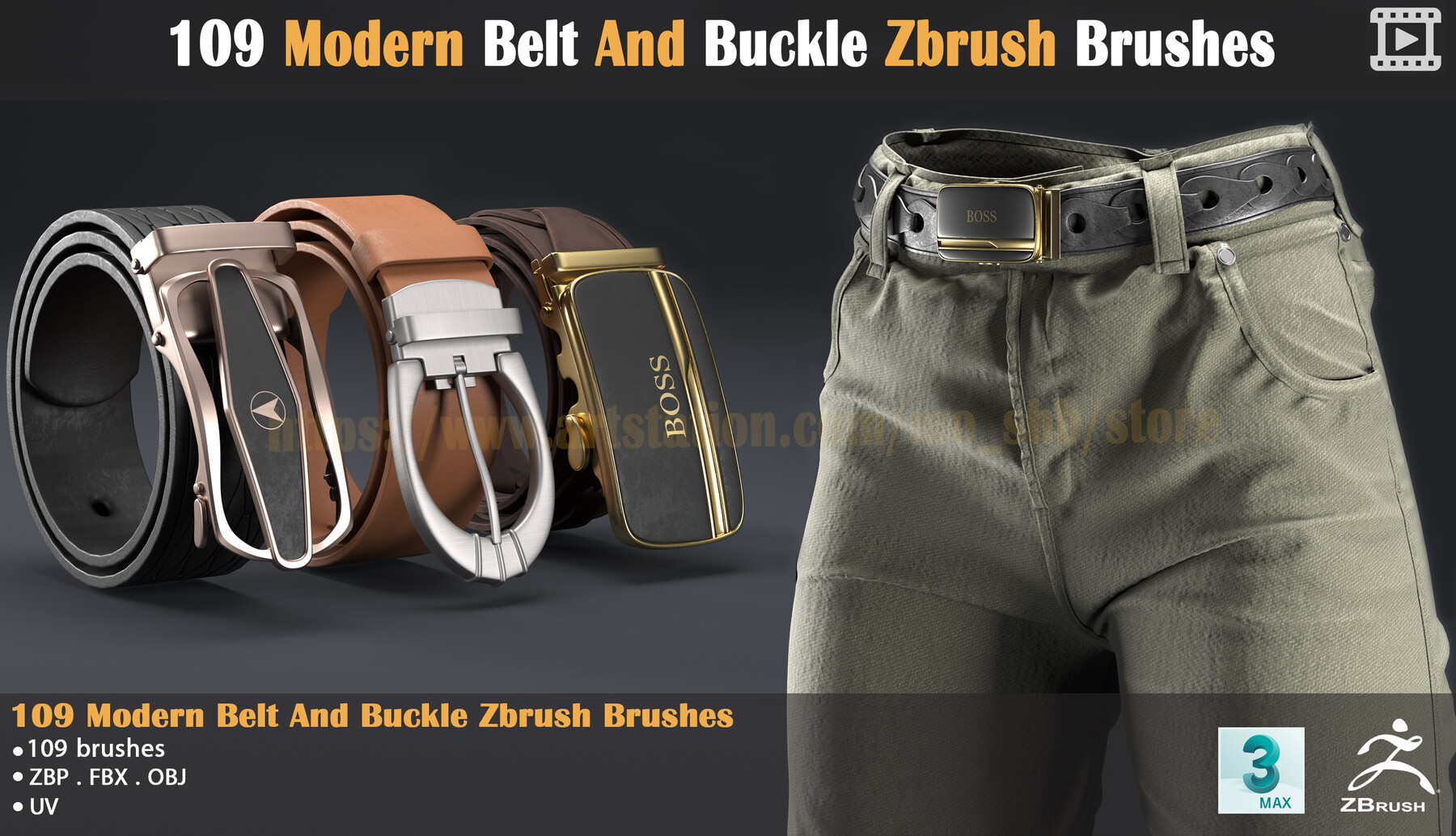 mohamad shalibaik - 109 Modern Belt And Buckle Zbrush Brushes