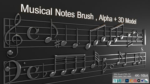 Musical Notes Brush , Alpha & 3D Model