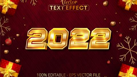 2022 text effect, editable golden christmas text style