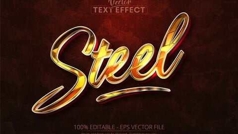 Steel text, shiny gold and silver color editable text effect