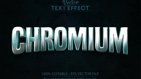 Chrome text effect, editable silver and chromium text style on turquoise grunge background