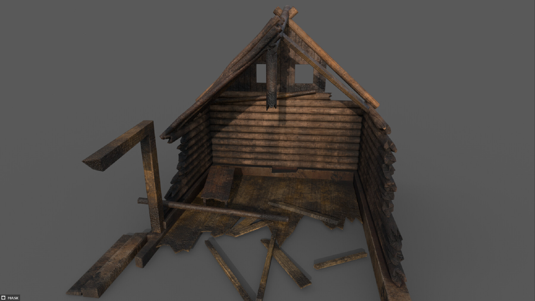 ArtStation - Ruined burned down wooden house PBR low-poly 3D model Low-poly  3D model | Resources