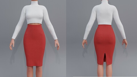 3D Christmas Outfit - Knit Cropped Sweater and Skirt