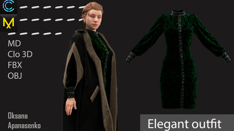 Elegant outfit. Clo 3D/MD project + OBJ, FBX files