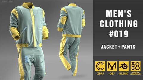 Men's clothing #019. Marvelous designer/Clo3D project file + OBJ + BLEND
