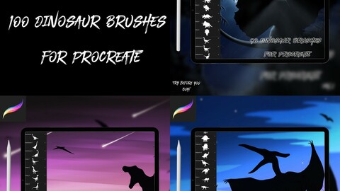 100 Dinosaur Brushes for Procreate Bundle Vol 1-3