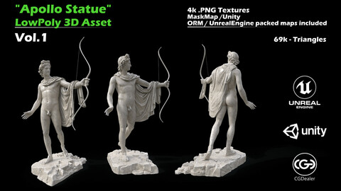 Apollo Statue - Low Poly 3D Asset