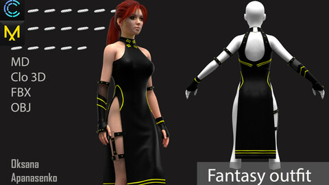 Fantasy outfit. Clo 3D/MD project + OBJ, FBX files