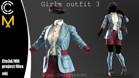 Girls outfit 3. Marvelous Designer/Clo3d project + OBJ.