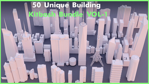 50 Unique Building Kitbash Bundle VOL-1