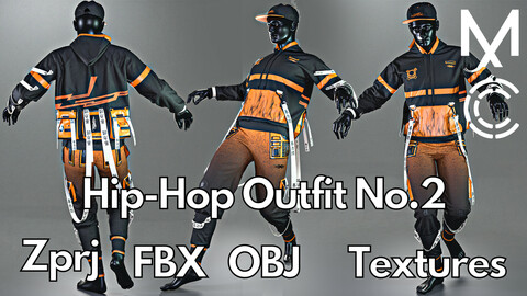 Hip-Hop No.2 : Marvelous Designer + Clo3d + OBJ + FBX + Texture