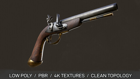 Flintlock Pistol | 3D Model | Low Poly | 4K Textures | PBR