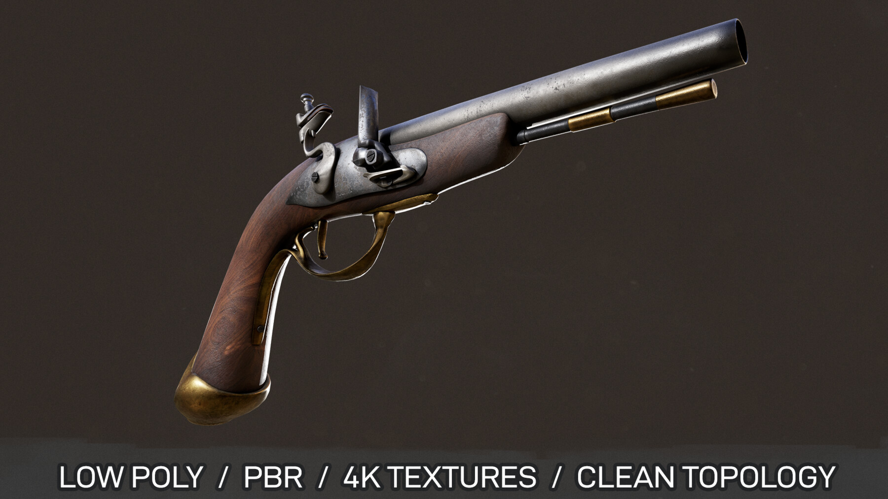 ArtStation Flintlock Pistol 3D Model Low Poly 4K Textures PBR