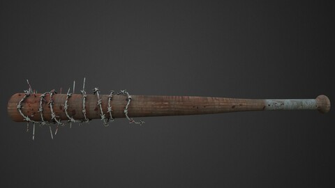 PBR Bloody Melee Baseball bat barbed wire and nails [Low Poly 3D Asset]