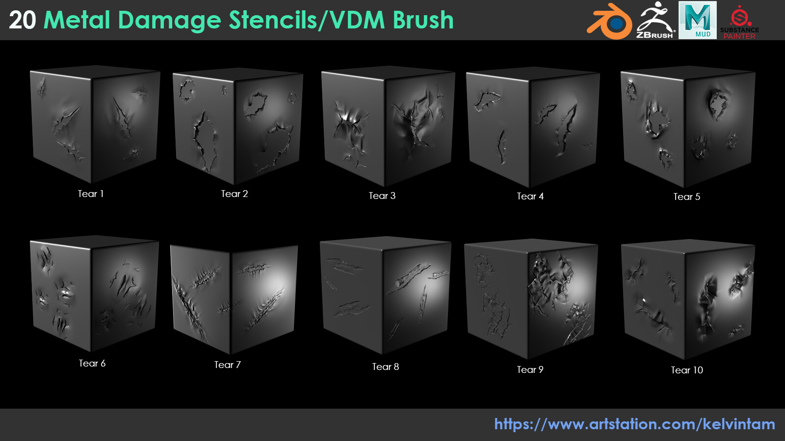 ArtStation - 20 Metal Damage Stencils/VDM Brushes(Pack1)
