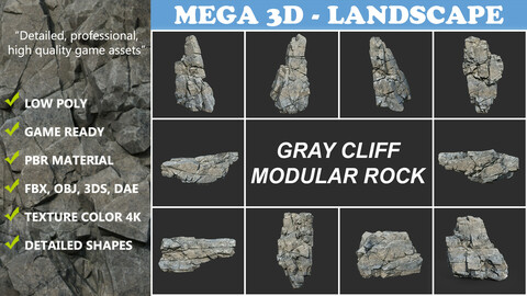 Low poly Gray Cliff Modular Rock 211219