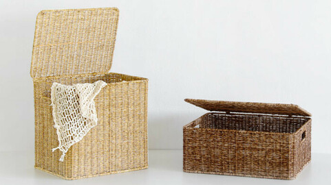 Storage basket with PP rattan lid