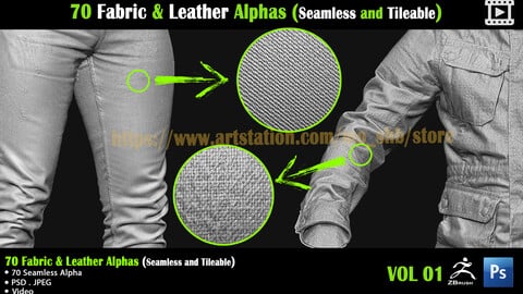 70 Fabric & Leather Alphas (Seamless and Tileable) + Video