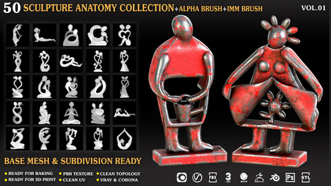 50 Sculpture_Anatomy_collection_Vol _01_( IMM /Alpha  / FBX / .BLEND / 3DSMAX / V_Ray / Corona / C4D  / STL /PNG / )