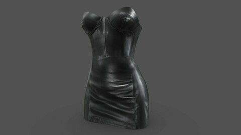 Stapless Female Mini Leather Chemise Dress