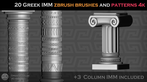 20 GREEK IMM ZBRUSH Brushes and 40 Greek Patterns { + 3 Columns IMMs} (Blender)