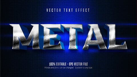 Metal text, metallic silver style editable text effect