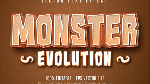 Monster evolution text, cartoon style editable text effect