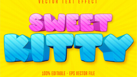 Sweet kitty text, cartoon style editable text effect