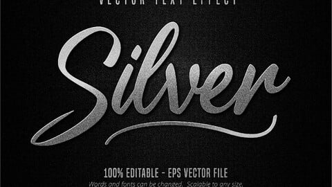 Metallic silver editable text effect on black canvas background