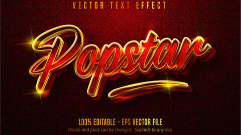 Popstar text, shiny golden style editable text effect