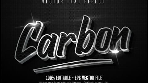 Carbon text, shiny silver style editable text effect