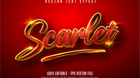 Scarlet text, shiny gold and red color style editable text effect