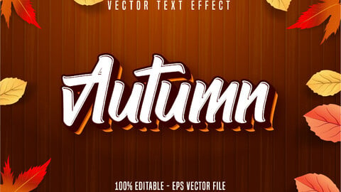 Autumn text, autumn style editable text effect on wooden background