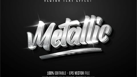 Metallic text, shiny silver style editable text effect