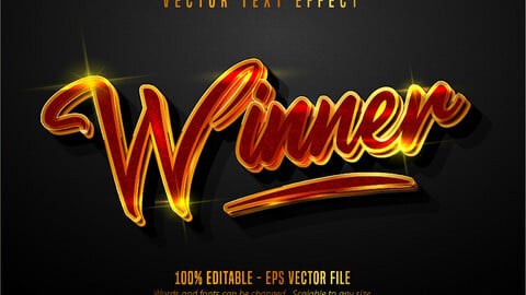 Winner text, shiny gold and red color style editable text effect