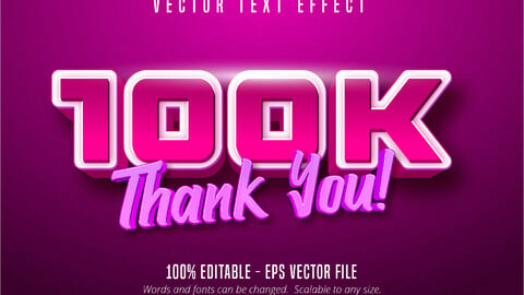 Thank you 100k text, editable text effect