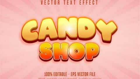 Candy shop text, game style editable text effect