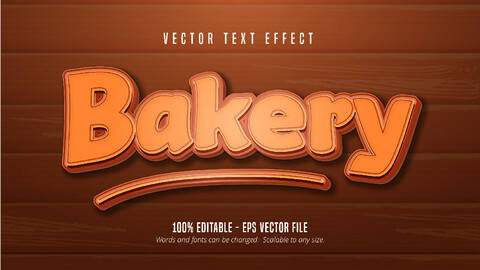 Bakery text, pastry style editable font effect on wooden background