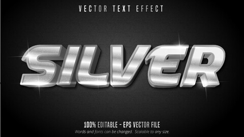 Silver text, shiny silver style editable text effect