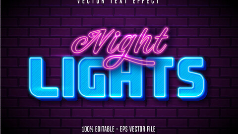 Night lights text, neon style editable text effect