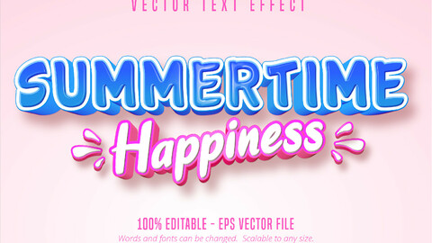 Summertime happiness text, comic style editable text effect