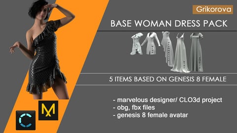 base woman dress pack/clo 3d/ zprj,obj, fbx
