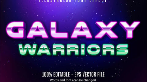 Galaxy warriors text, neon style editable text effect